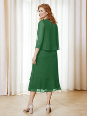 Robe en Mousseline Longueur de Mollet avec Veste Emeraude Grande Taille