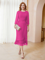 Robe en Mousseline Longueur de Mollet avec Veste Fuchsia