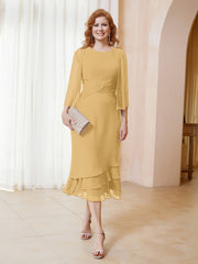 Robe en Mousseline Longueur de Mollet avec Veste Or Grande Taille