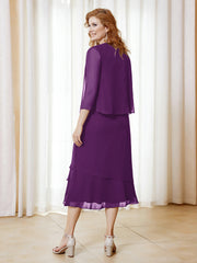 Robe en Mousseline Longueur de Mollet avec Veste Raisin Grande Taille