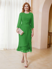 Robe en Mousseline Longueur de Mollet avec Veste Vert