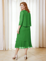 Robe en Mousseline Longueur de Mollet avec Veste Vert