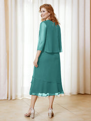 Robe en Mousseline Longueur de Mollet avec Veste Jade Grande Taille