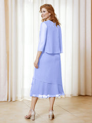 Robe en Mousseline Longueur de Mollet avec Veste Lavande Grande Taille