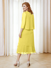Robe en Mousseline Longueur de Mollet avec Veste Citron