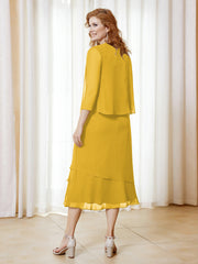 Robe en Mousseline Longueur de Mollet avec Veste Souci Grande Taille