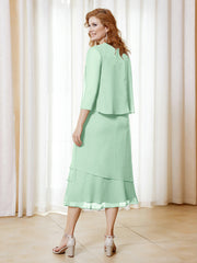 Robe en Mousseline Longueur de Mollet avec Veste Vert Menthe