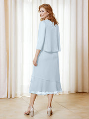 Robe en Mousseline Longueur de Mollet avec Veste Brume Grande Taille