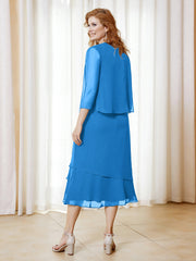 Robe en Mousseline Longueur de Mollet avec Veste Bleu Océan Grande Taille