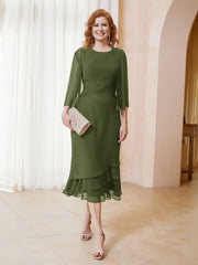 Robe en Mousseline Longueur de Mollet avec Veste Olive Verte