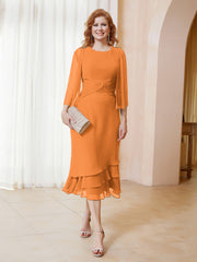 Robe en Mousseline Longueur de Mollet avec Veste Orange