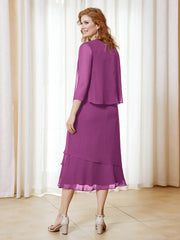 Robe en Mousseline Longueur de Mollet avec Veste Orchidee Grande Taille