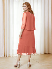 Robe en Mousseline Longueur de Mollet avec Veste Papaye