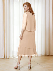 Robe en Mousseline Longueur de Mollet avec Veste Pêche
