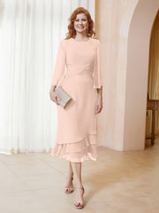 Robe en Mousseline Longueur de Mollet avec Veste Rose Perle