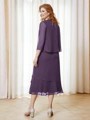 Robe en Mousseline Longueur de Mollet avec Veste Plum