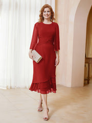 Robe en Mousseline Longueur de Mollet avec Veste Rouge