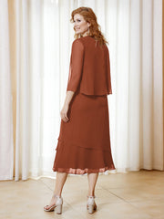 Robe en Mousseline Longueur de Mollet avec Veste Rouille