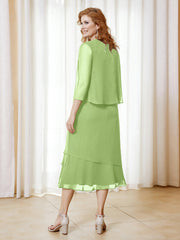 Robe en Mousseline Longueur de Mollet avec Veste Sauge