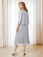 Robe en Mousseline Longueur de Mollet avec Veste Argent Grande Taille