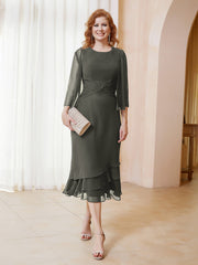 Robe en Mousseline Longueur de Mollet avec Veste Gris Acier