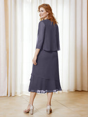 Robe en Mousseline Longueur de Mollet avec Veste Orageux Grande Taille