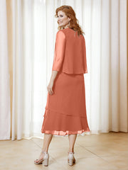 Robe en Mousseline Longueur de Mollet avec Veste Crépuscule Grande Taille