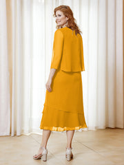 Robe en Mousseline Longueur de Mollet avec Veste Mandarine