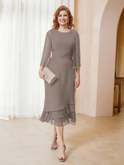 Robe en Mousseline Longueur de Mollet avec Veste Taupe