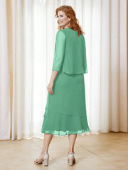 Robe en Mousseline Longueur de Mollet avec Veste Turquoise
