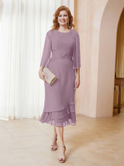 Robe en Mousseline Longueur de Mollet avec Veste Vintage Mauve Grande Taille