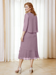 Robe en Mousseline Longueur de Mollet avec Veste Vintage Mauve