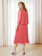 Robe en Mousseline Longueur de Mollet avec Veste Pastèque