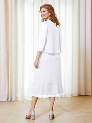 Robe en Mousseline Longueur de Mollet avec Veste Blanc Grande Taille