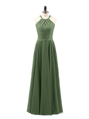 Dentelle et Mousseline Licou Robe avec Dos Nu Olive Verte