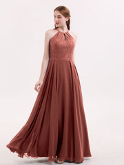 Dentelle et Mousseline Licou Robe avec Dos Nu terracotta Grande Taille