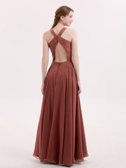 Dentelle et Mousseline Licou Robe avec Dos Nu terracotta