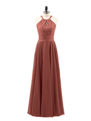 Dentelle et Mousseline Licou Robe avec Dos Nu terracotta