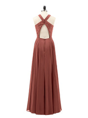Dentelle et Mousseline Licou Robe avec Dos Nu terracotta