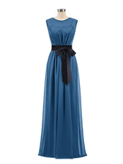 FAUX-Wrap Mousseline Robe avec Ceinture Noire Bleu Encre Grande Taille