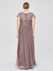 Robes Demoiselle d'honneure Longues avec Mancheron Dusk Grande Taille
