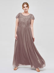 Robes Demoiselle d'honneure Longues avec Mancheron Dusk Grande Taille