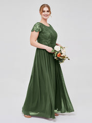 Robes Demoiselle d'honneure Longues avec Mancheron Olive Verte Grande Taille