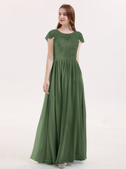 Robes Demoiselle d'honneure Longues avec Mancheron Olive Verte