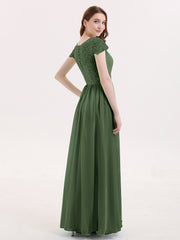 Robes Demoiselle d'honneure Longues avec Mancheron Olive Verte