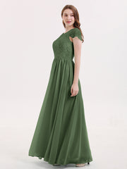 Robes Demoiselle d'honneure Longues avec Mancheron Olive Verte
