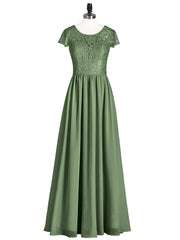 Robes Demoiselle d'honneure Longues avec Mancheron Olive Verte