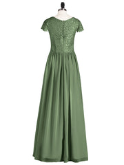 Robes Demoiselle d'honneure Longues avec Mancheron Olive Verte Grande Taille