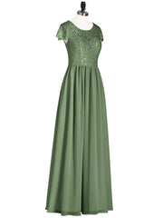 Robes Demoiselle d'honneure Longues avec Mancheron Olive Verte