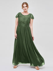 Robes Demoiselle d'honneure Longues avec Mancheron Olive Verte Grande Taille